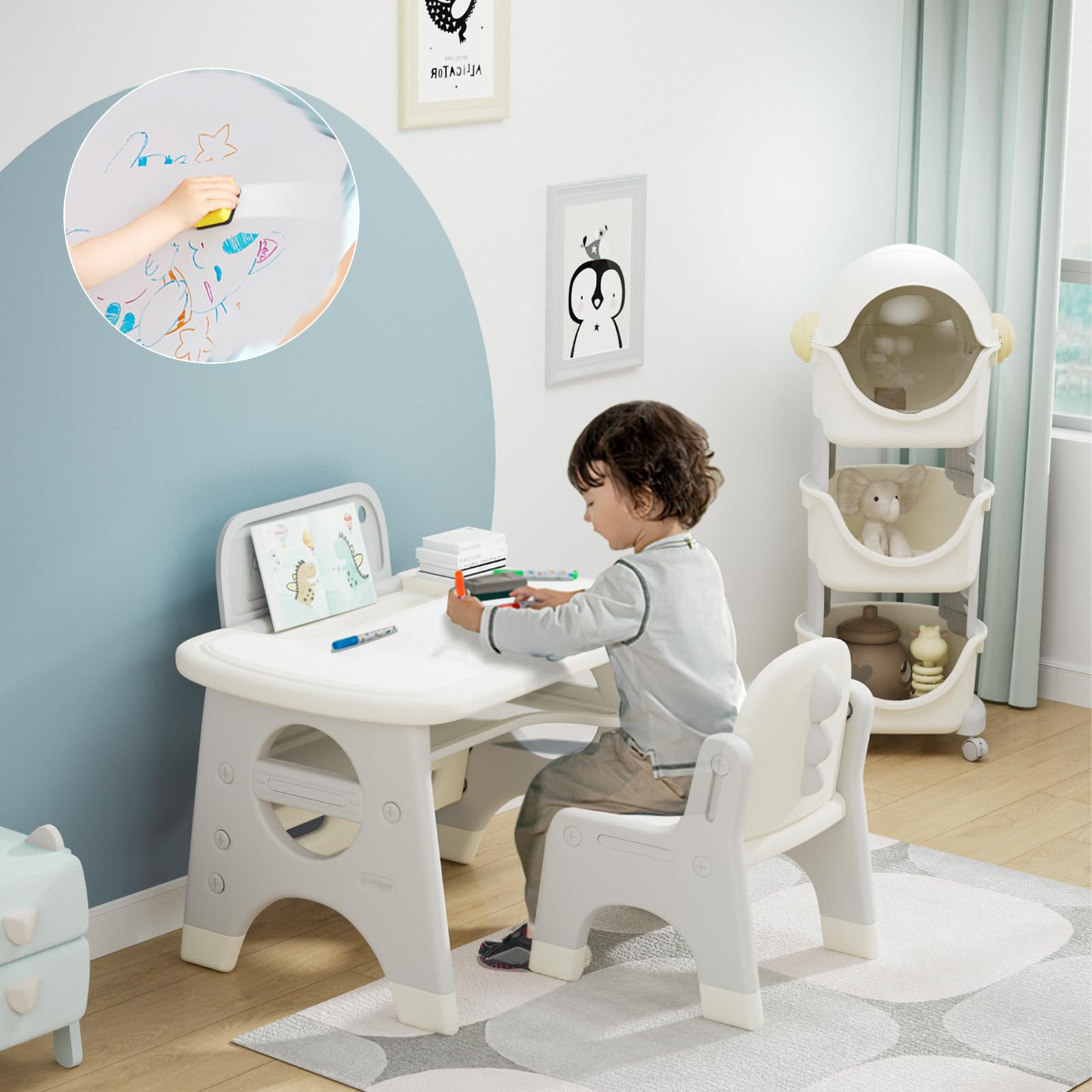 Ensemble Table à Dessin et Chaise pour Enfants avec Tableau Effaçable Stylos Aquarelle Bureau d'activités en Plastique ❤️